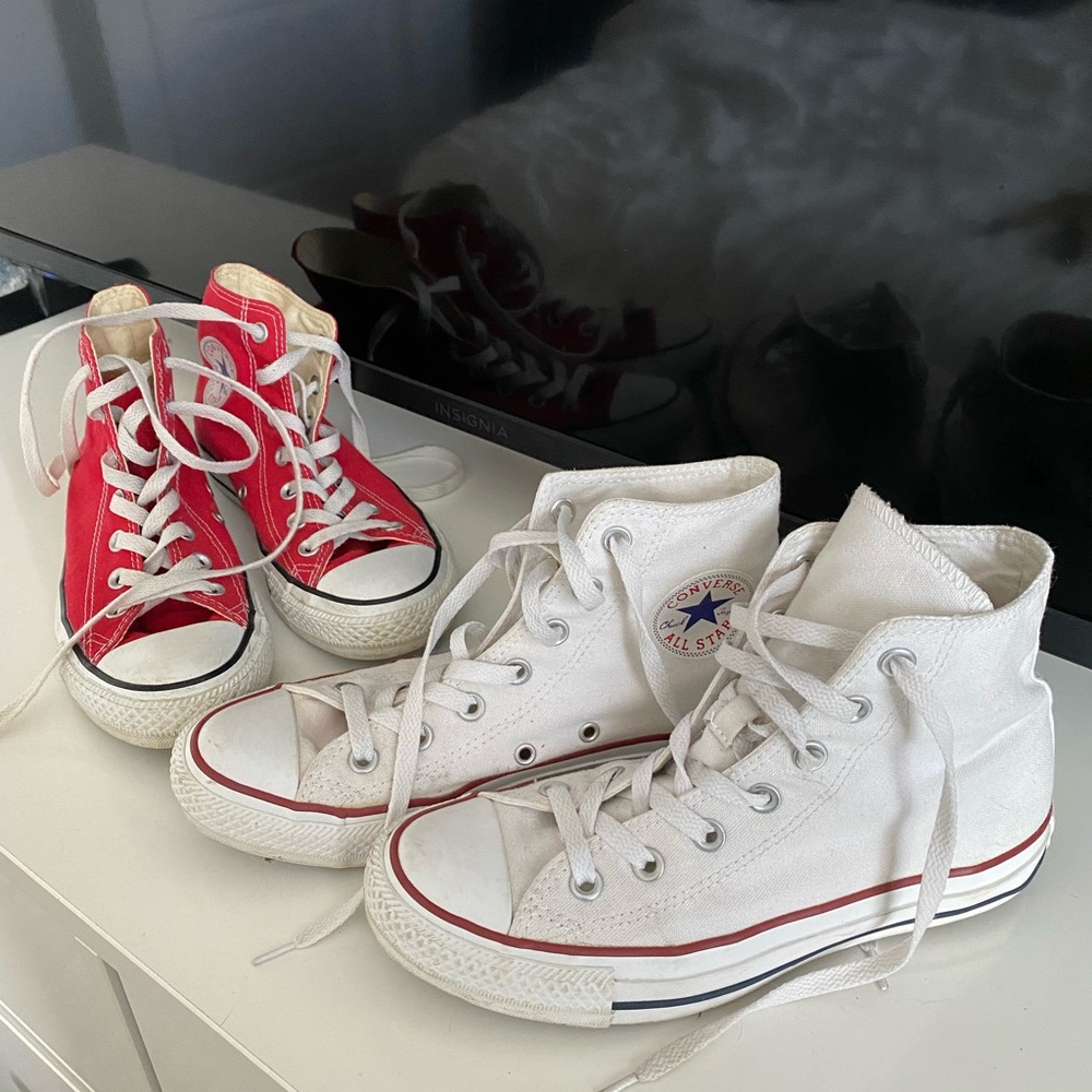 Converse high tops- white and red